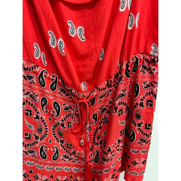 Venus Red Paisley Print Off Shoulder Baby Doll Romper Size M - Picture 4 of 10